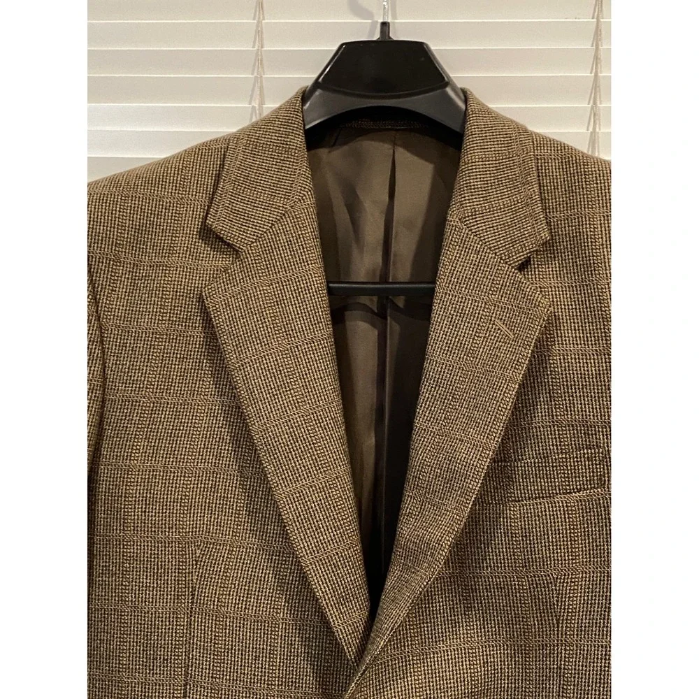 Vintage Cashmere Touch Mens Brown Glen Plaid Two Button Blazer Sport Coat Jacket